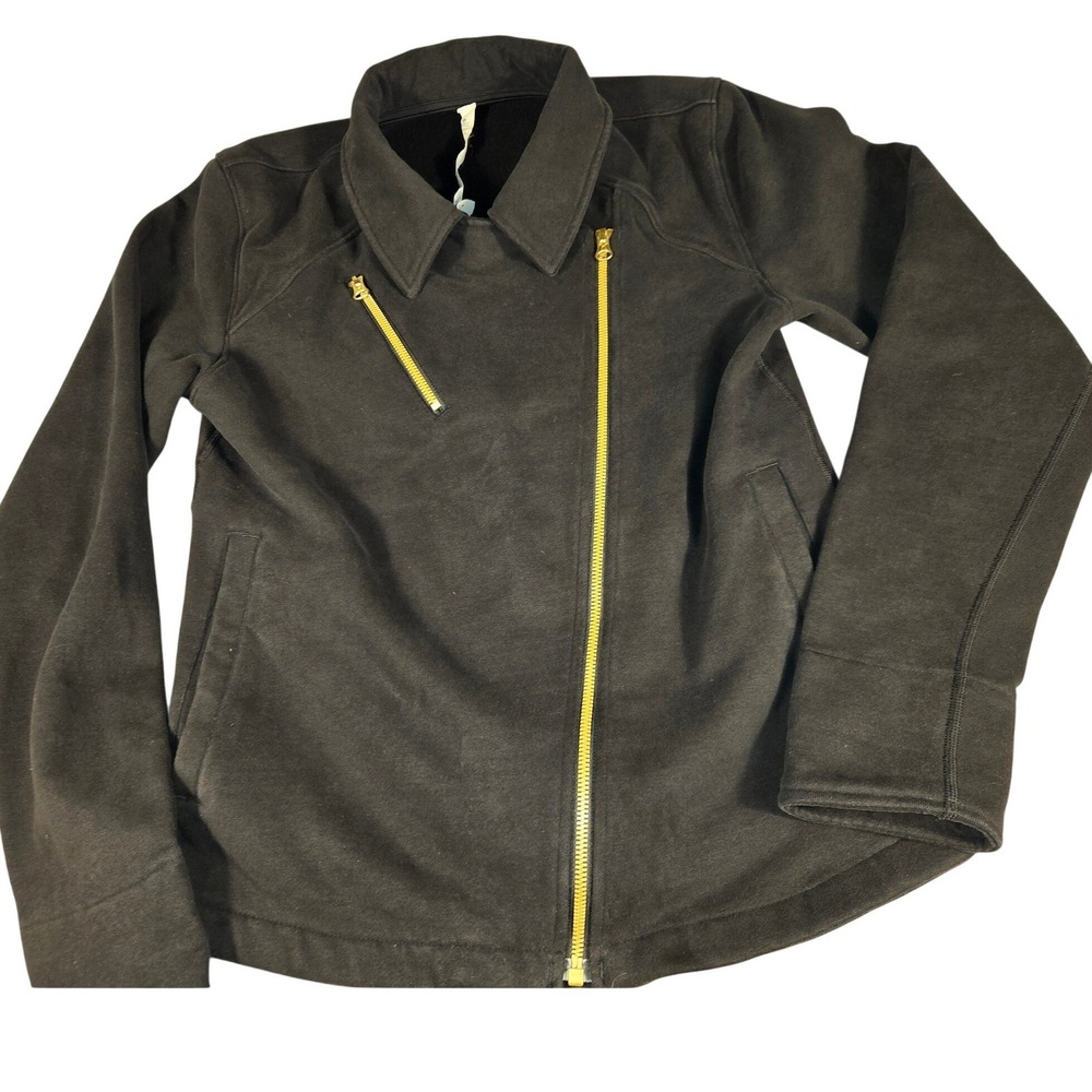 Lululemon Black Moto Jacket Gold Zip Fleece Asymmetrical Women Size 8